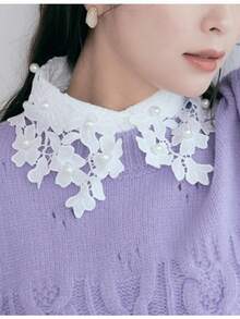 1pc Women's Elegant Black & White Lace Embroidered Detachable Collar, Floral Pattern, Beaded Decor, And Semi-Blouse Design, Versatile Accessory For Autumn/Winter Outfits For Dress For Christmas Decor