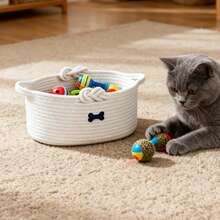 Inwagui 1 Stück minimalistischer gewebter Aufbewahrungskorb für Katzen- und Hundespielzeug, künstlerischer Dekorationskorb mit Knotengriff für Schreibtisch und Kosmetikorganisation, Kleinigkeiten, Schreibwaren, Badezimmerorganisation