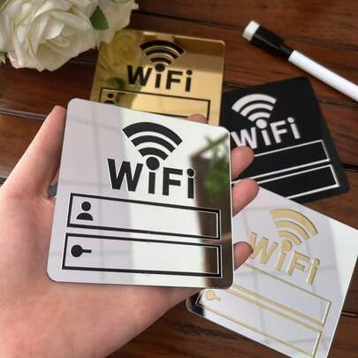 1 Piece Creative Self-Adhesive WiFi Sign DIY Mirror Wall Sticker For Restaurant Office Beauty Salon Bedroom Kindergarten Shop Decoration Mirror Sticker