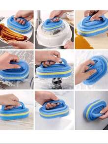 1/3/5pcs With Handle, Multifunctional Cleaning Brush, Can Be Used For Bathroom, Bathtub And Tile Cleaning Brush, Dishwashing Sponge Brush, Pot Brush, Durable Cleaning Sponge, Strong Decontamination, Cleaning Supplies, Powerful Bathtub, Tile And Kitchen Brush, Durable Cleaning, Is A Small Artifact For Home Cleaning