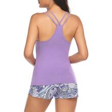 Women's Cami Pajama Set Sleeveless Racerback Tank Top Soft Sleepwear For 2025 - Purple Floral - View 4
