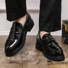 Classic Crocodile Patterned Loafers, Business Casual Bean Shoes, Business Formal Shoes, Party, Wedding, Dance And Work Shoes - 黑色 - 查看 8