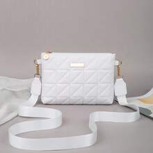 Bolso de mujer de moda con pespunte, bolso bandolera, embrague, bolso sobre, decoración metálica rectangular, para uso diario - Blanco - Ver 7