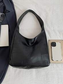 1 件绗缝时尚大号手提包，新款女士单肩包 - 黑色 - 查看 7