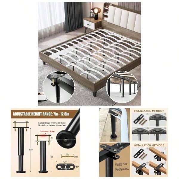 Adjustable Bed Frame Center Support, Heavy Duty Cold Rolled Steel Bed Slat Support With Wider Base, Bed Frame Leg, Furniture Support Reinforcement Kit Height 5in To. 8in 2PCS