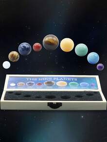 1 صندوق من 9 أحجار كريمة طبيعية - زينة كواكب المجموعة الشمسية - هدية ديكور المنزل، مجموعة أحجار طاقة نموذجية قابلة للجمع