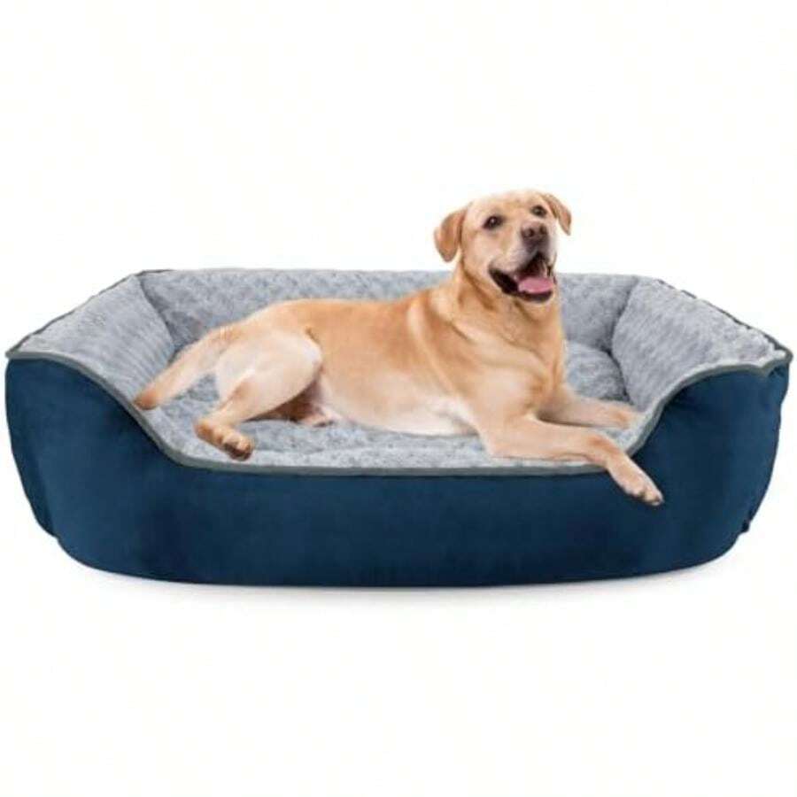 JOEJOY Rectangle Dog Bed For Large Medium Small Dogs - Washable Orthopedic Sofa Bed, Soft Breathable Puppy & Pet Cuddler, Durable Calming Dog Bed With Anti-Slip Bottom, Multiple Sizes,(XXL(42"X 30"X 10") Navy Blue) - Type18 - 查看 1