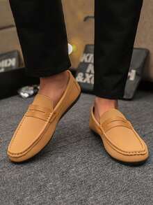 Men's Loafers New Casual Shoes Versatile Soft Bottom Moccasins Slip-On Fisherman Shoes Slouchy Shoes British Style Casual Boat Shoes Loafers Canvas Flat Shoes Men Black Formal Shoes Flat Shoes (Run Small And Narrow, Please Order 2 Sizes Up) - Khaki - View 4