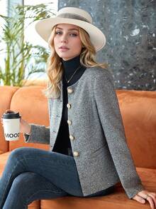 2025春季新款时尚简约优雅女士长袖西装外套 - 灰色 - 查看 4