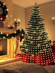 1 Stück 320 LED warmweiß/bunt/weiß wasserdichte Kupferdraht Rundvorhang Lichterkette, USB betrieben, 8 Beleuchtungsmodi, geeignet für Hof, Terrasse, Garten, Hochzeit, Weihnachtsbaum, Wand, Party, Thanksgiving Dekoration