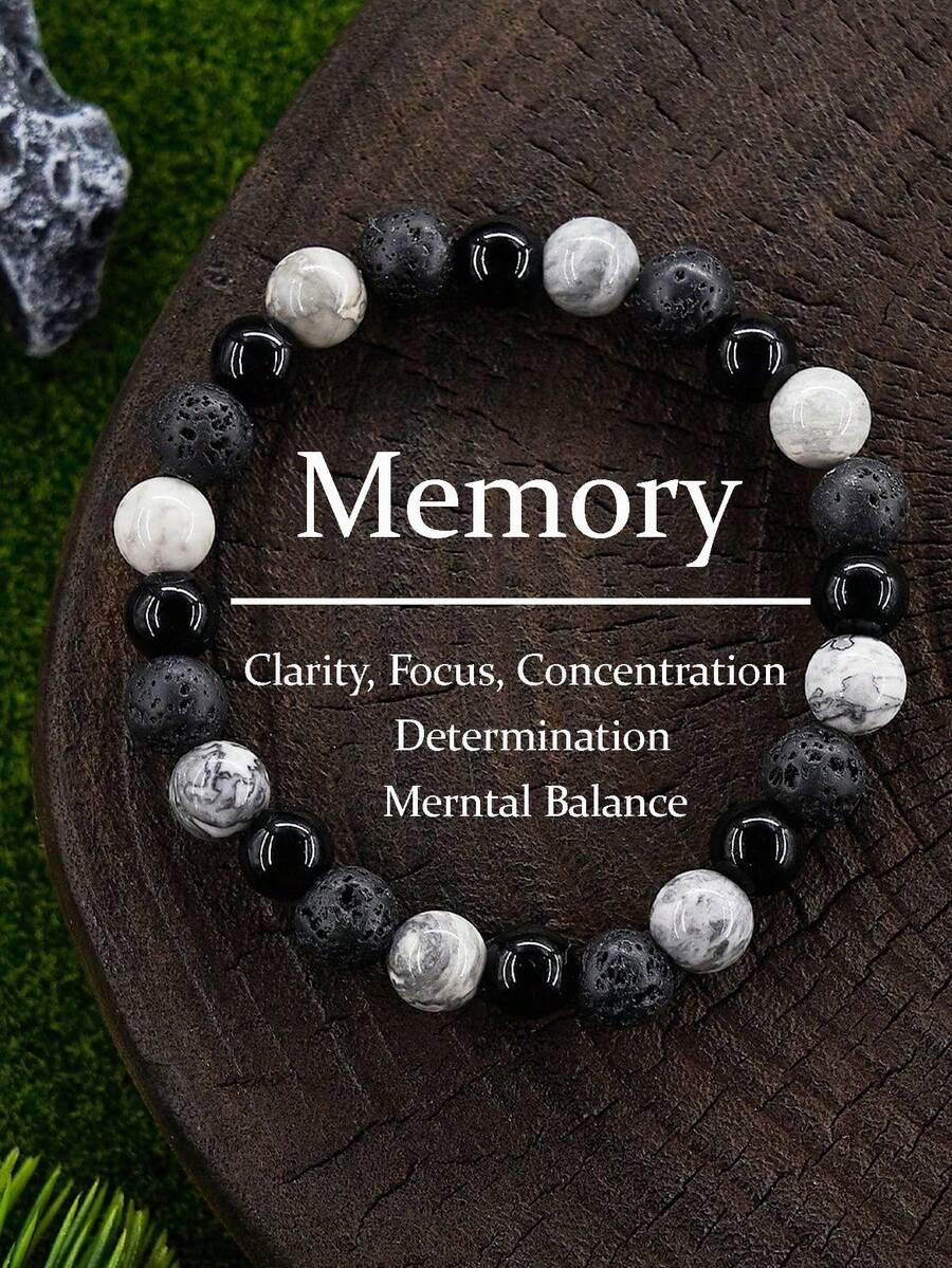 8mm Men's Fashion Casual Beaded Bracelet Map Jasper & Lava Stone & Obsidian Crystal Healing Power Bracelet, Natural Stone Bracelet, Spiritual Clarity And Focus Jewelry Gift