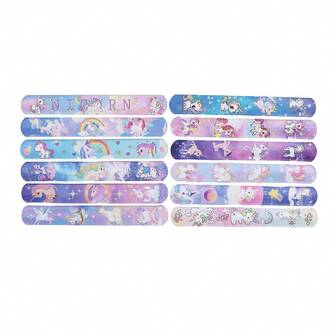 12pcs Unicorn Patting Fun Bracelet Elastic Wristband Creative Party Gift New Year Event Atmosphere Wristband Unicorn Theme Patting Ring Fashion Accessory Party Gift New Year Gift