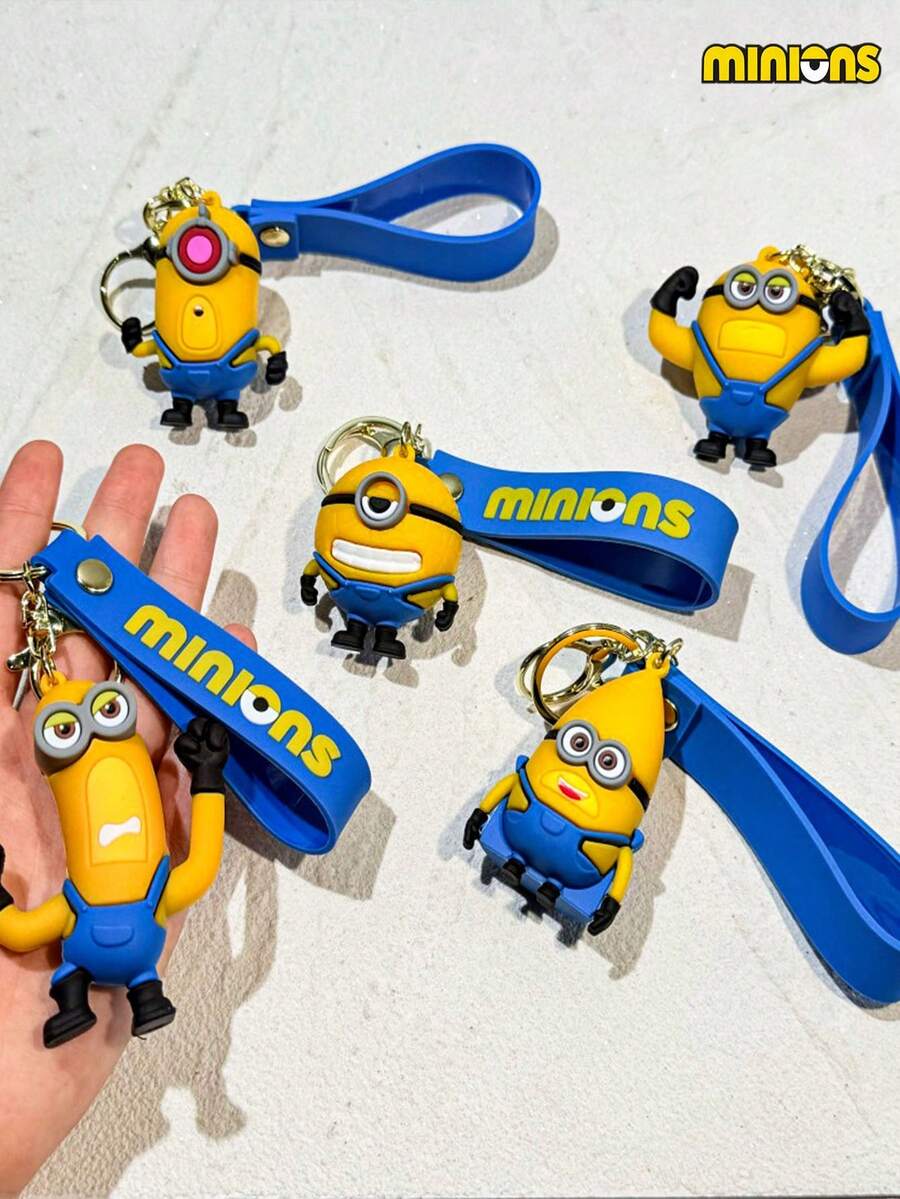Minions 1pc Minions Cute Cartoon Design PVC Material Minions Doll Shape Round Pendant Multifunctional Keychain Suitable For Bag Decoration Key Pendant Creative Gift Birthday Party Giveaway