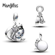 Manyilus 1 Stück 925 Sterling Silber Charm Schmuck - Funkelndes goldenes Pferd Anhänger, süßer Affe-Banane Perle, rosa emaillierte Katzen Perle, MOM Herz Diamant Perle, braune Pilz Perle, leuchtende Glühwürmchen-Pflanze Perle, Kleeblatt Würfel Smaragd Perle, Retro Rosenblatt Anhänger, Mond Katze Charms | Passend für Armbänder, Armreifen, Halsketten | Unisex perfektes Geschenk für Familie & Freunde - Geburtstage, Muttertag, Valentinstag, Abschluss, Freundschaftstag.