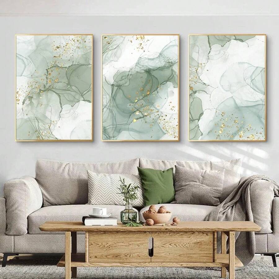 3 sztuki abstrakcyjnych plakatów z płynną zielenią, plakaty ścienne, opcjonalne ramki, wystrój wnętrz do sypialni, salonu, plakaty artystyczne w stylu vintage - Zielony - Zobacz 1