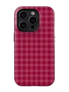 Pomegranate Red Plaid Checkered 2 In 1 Mobile Phone Protective Case Suitable For Compatible With Iphone17,17air,16, 15, 14, 13, 12, 11, PRO MAX, X,XS,PLUS, As Well As, Galaxy S21/22/23/24/25 Ultra/FE+, NOTE20 Ultra,A71/56/55/54/53/52/36/34/26/25/23/16/15/14/13/06,Is A Thoughtful Birthday Gift For Girlfriend, Boyfriend And Friends - 彩色 - 查看 1