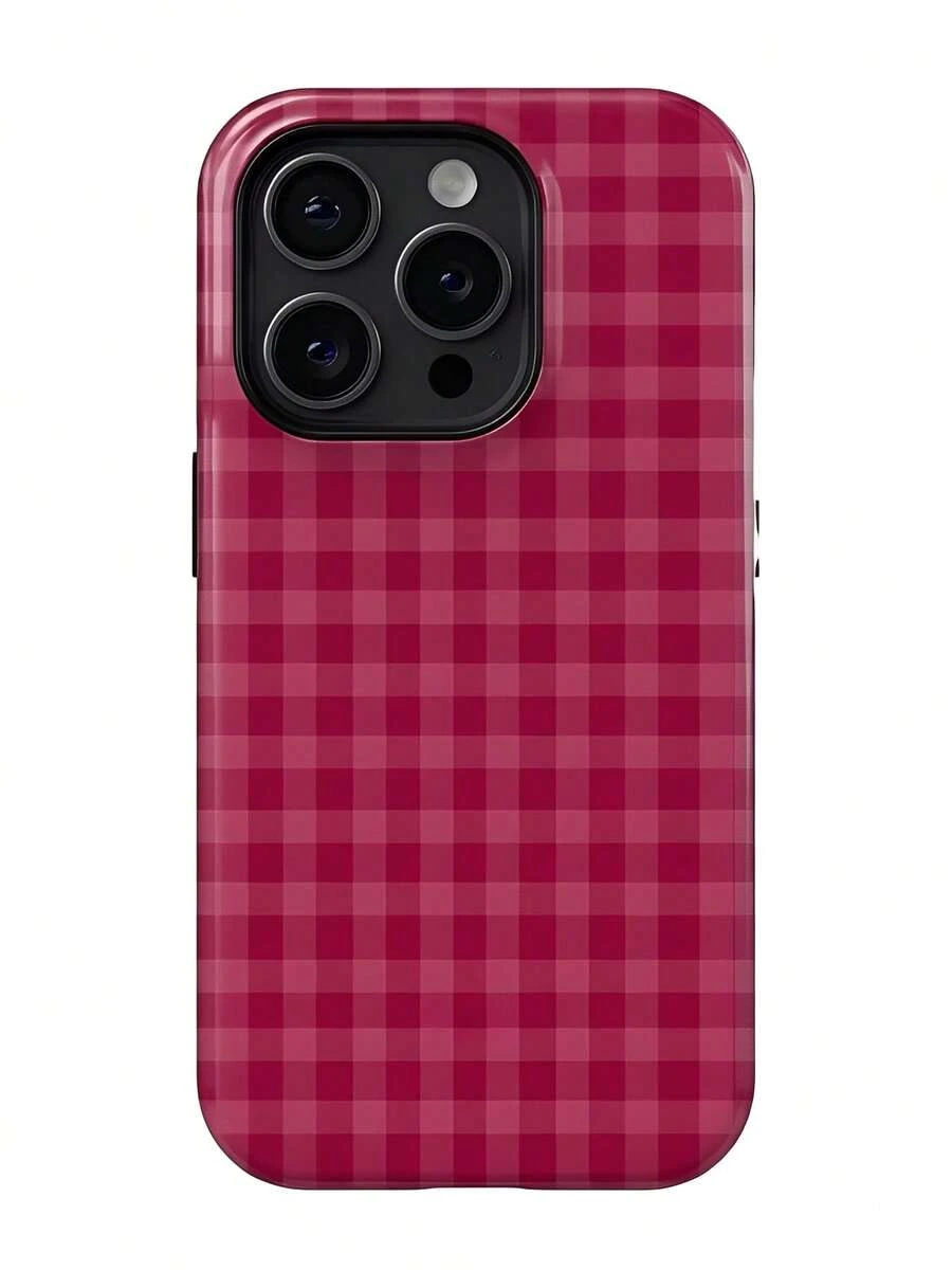 Pomegranate Red Plaid Checkered 2 In 1 Mobile Phone Protective Case Suitable For Compatible With Iphone17,17air,16, 15, 14, 13, 12, 11, PRO MAX, X,XS,PLUS, As Well As, Galaxy S21/22/23/24/25 Ultra/FE+, NOTE20 Ultra,A71/56/55/54/53/52/36/34/26/25/23/16/15/14/13/06,Is A Thoughtful Birthday Gift For Girlfriend, Boyfriend And Friends - 彩色 - 查看 1
