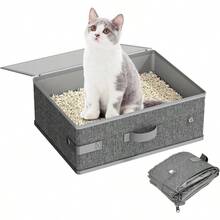 Caja de Plegable para Gatos, arenero porttil de 40x30x15cm Pliega 21x20x7cm Impermeable con Tapa, Oxford 600D+ PEVA, Sin Fugas, para Gatos 13LB, para Viajes en Auto y Camping - Gris - Ver 2