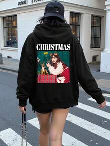 Personalized Photo & Text Custom Plus Size Women's Fleece Sweatshirt, Customize Your/Couple's/Family's/Pet's Lucky Number & Blessing, Valentine's Day Personalized Gift, Christmas , Autumn Wear, Back To School, Fall Fashion, Autumn/Winter, Holiday Gift, Birthday Gift, Party , Winter
