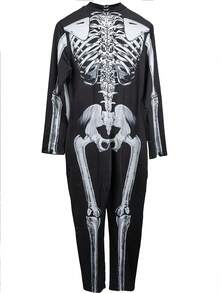 男女通用骷髅数码印花万圣节角色扮演连体衣