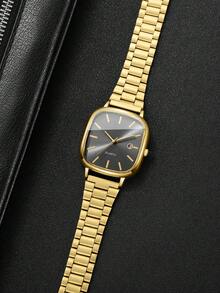 2 件/套时尚情侣简约表盘日历石英腕表，经典时尚 - 金色 - 查看 9