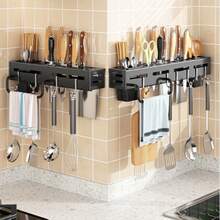 Estante para cuchillos de pared, estante multifuncional para palillos de cocina, estante de almacenamiento sin perforaciones - Negro - Ver 4