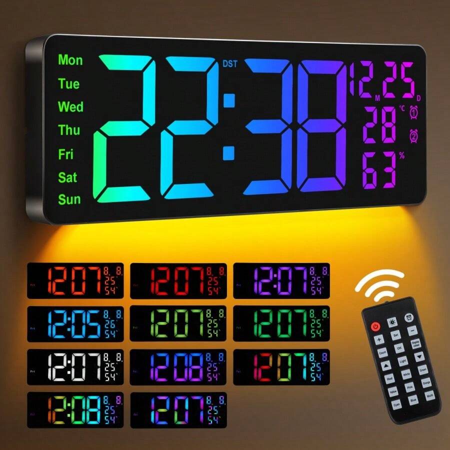 Large Digital Wall Clock - Multicolor - View 1