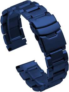 Correa de reloj clásica de acero inoxidable de 18mm 20mm 22mm 24mm, correa de reloj de metal cepillado en plata y negro para mujeres y hombres, correa de reemplazo de reloj con doble hebilla - Azul - Ver 7