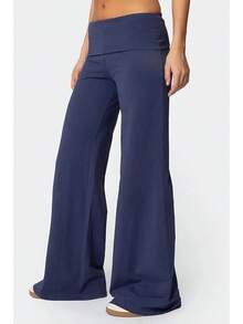 Wide Leg Sweatpants For Women Fold Over Low Rise Flare Yoga Lounge Pants Back To School Clothes For Teen Girls - 灰藍色 - 查看 5