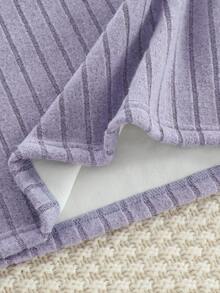 2 piezas Conjunto de pijama para niñas, parte superior de cuello alto de manga larga con forro térmico de unicolor y a rayas, y pantalón largo casual, otoño/invierno