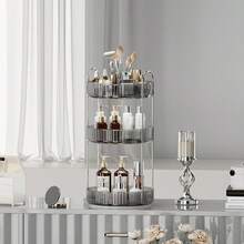 旋轉化妝品收納盒,高容量護膚品透明收納盒香水收納盒化妝品化妝台收納架,適用於香水、口紅、乳液、化妝刷 - 灰色 - 查看 10