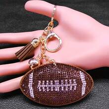 Cute Football American Football Shaped Rhinestone Keychain Alloy Bag Pendant Car Key Ring Accessory For Men And Women - màu nâu - Xem 5