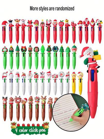 20支装圣诞多色圆珠笔，创意可爱圣诞中性笔，色彩鲜艳，笔帽饰有圣诞老人、驯鹿和雪人图案，四色可伸缩墨水，耐用ABS笔身，是节日日记、送礼、节日派对、学生用品、奖励、圣诞礼物、圣诞文具礼品、水笔等的理想之选（图案随机）