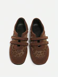 2025 秋冬春季复古红色百搭钩环玛丽珍鞋，女士休闲圆头平底皮鞋，芭蕾鞋 - 棕色 - 查看 5