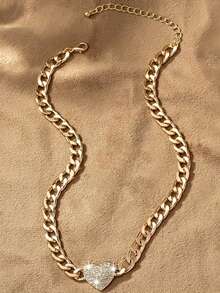 1 pieza Collar gargantilla con forma de corazón de rhinestone, adecuado para uso diario y fiestas (sin caja) - Collar de clavícula con corazón de oro - Ver 3