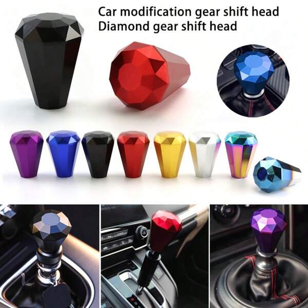 1 pezzo Pomello del cambio auto universale, pomello del cambio in stile diamante alla moda, accessorio per interni di stile, include adattatori da 8/10/12 mm e 3 adattatori per l'installazione