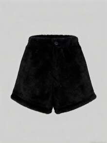 Women's Casual Fashion Black & White Combination Loose Fluffy Shorts, Autumn/Winter
