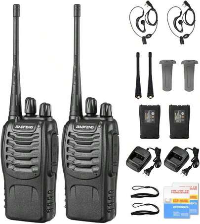 Radios de Comunicación Inalámbricos, BaoFeng Walkie Talkie 888s Recargable de Largo Alcance a Prueba de Lluvia, Altavoces con Micrófono, Intercomunicador Remoto para Uso Laboral