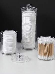 4 pièces Boîte de rangement cosmétique, support pour cotons-tiges, boîte de rangement pour salle de bain, distributeur de disques ronds/fil dentaire pour le classement et le rangement. Flacons de voyage pour la salle de bain, les voyages, l'extérieur, les affaires, étanches et portables