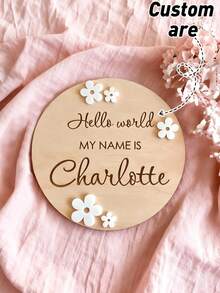 1 szt. Spersonalizowany znak z ogłoszeniem o narodzinach dziecka, kwiaty Daisy, drewniana tabliczka z imieniem dziecka, Hello World, spersonalizowany znak z imieniem dziecka do szpitala, kwiatowy znak dla noworodka - Wielokolorowe - Zobacz 1