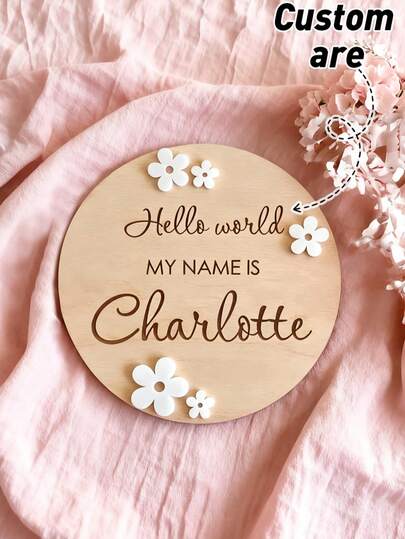 1PC Personalized Baby Announcement Sign Daisy Flowers Wooden Birth Plaque Hello World Custom Baby Name Sign For Hospital Floral Sign For Newborn