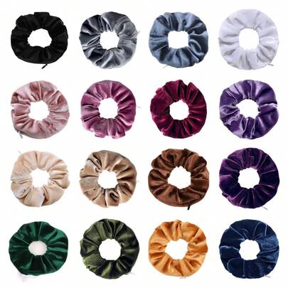1pc Solid Color Plush Zipper Scrunchie, Korean Fashion Fabric Hair Tie Ponytail Holder, Portable Storage Pouch, 2-In-1 Hair Accessory, Multi-Color Options, Room Decor