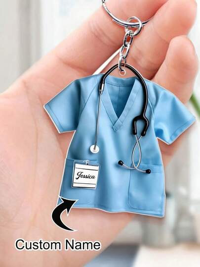 Móc khóa tên y tá cá nhân hóa 2D dạng phẳng - Thẻ nhận dạng y tế với thiết kế hình ống nghe, có thể khắc tên/chữ cái đầu/chức danh, quà tặng bền chắc theo phong cách đồng phục bệnh viện dành cho y tá, bác sĩ, nhân viên y tế (dành cho cả nam và nữ, người lớn và trẻ em).