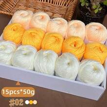 750克，15件套豪华混纺纱线套装 - 3色组合[每包约750克/15个球]，柔软米色，多色手工针织纱线，适用于婴儿毛毯、围巾、开衫、披肩和DIY工艺品 - 15團拼色寶寶線 - 查看 13