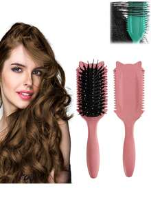 1pc Multifunctional Curling Comb And Cleaning Set Features Boar Bristles And Nylon, Along With A Wet And Dry Massage Function To Easily Combat Frizz. The Set Also Includes A Multifunctional Hair Cleaning Brush For Removing Hair Loss And Cleaning The Comb. - Multicolor - View 2
