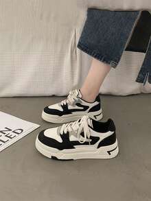 1双2025春季新款白色学生运动鞋，时尚百搭休闲运动鞋，ins风 - 黑與白 - 查看 1