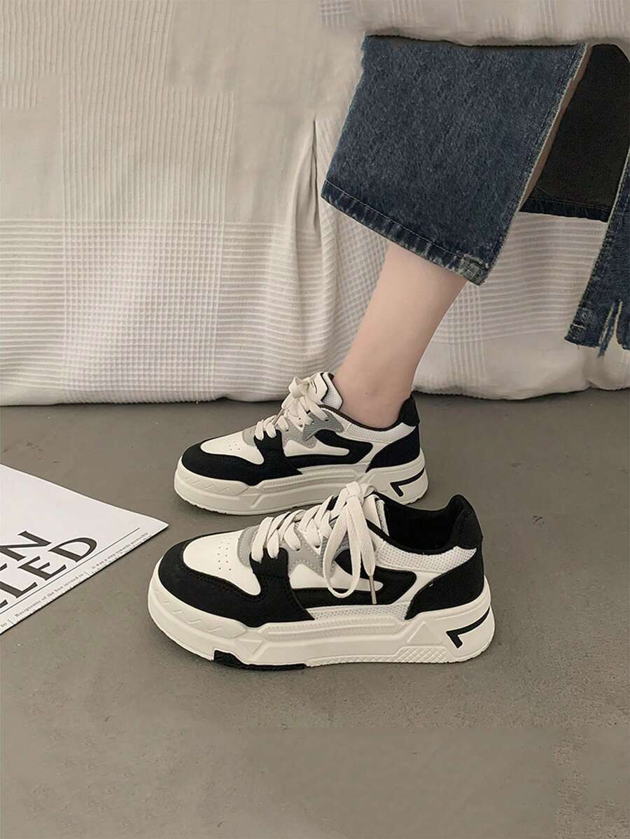 1双2025春季新款白色学生运动鞋，时尚百搭休闲运动鞋，ins风 - 黑與白 - 查看 1