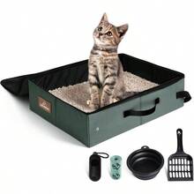 Caja de porttil, a prueba de fugas, caja de de viaje para gato, caja de plegable para gatos, para viajes, estancias de hotel y viajes por carretera gris oliva con tapa - gris oliva (con tapa) + Mediano - Ver 2