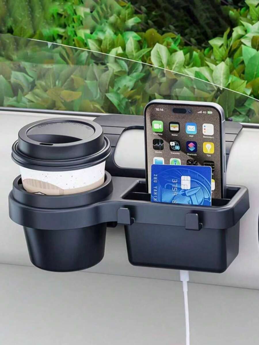1 Car Door Side Storage Box - Multifunctional Hanging Storage Box With Cup Holder, Phone Slot, And Card Pocket - Durable Plastic Car Accessory, Suitable For Most Models, Minimalist Design, Practical Structure, A Must-Have For Road Trips. - Multicolor - View 1