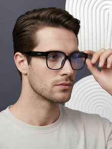 1 件装男士亚克力休闲大框时尚防蓝光眼镜，适合日常阅读或通勤 - 無色 - 查看 2